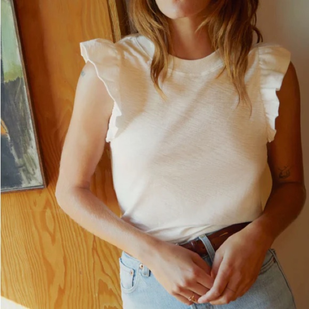 NATION LTD Paulette Tee Ruffle Sleeve in Almond Milk Cream/Ivory